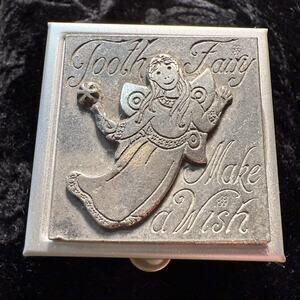 Vintage Tooth Fairy Make A Wish Keepsake Box Silver Tone 2” Square